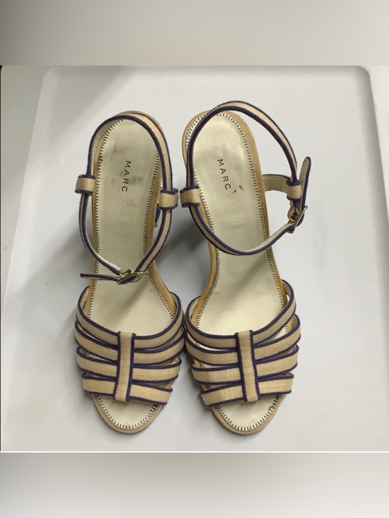 Marc Jacobs Shoes - Marc Jacobs Beige Sandals with Dark Trim Ankle-Strap Heels